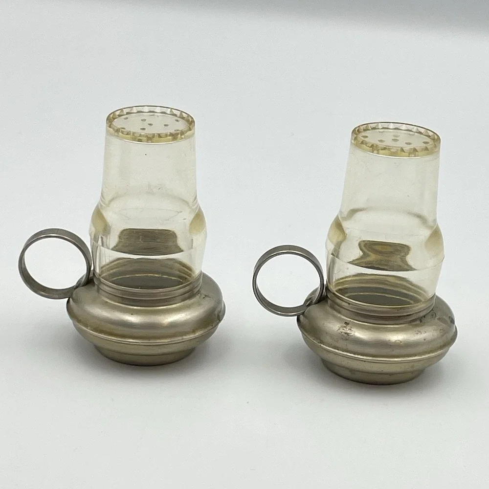 Vintage‎ Plastic & Metal Salt Pepper Shakers Lantern Set Style Mid Century 1950s